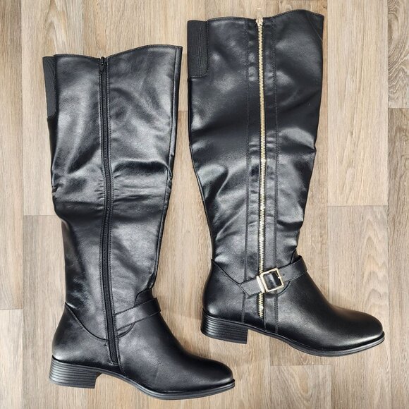 Shoe Dazzle Balmani Women's Size‎ 10 Black Faux Leather Zip Up Riding Boots - Picture 1 of 7